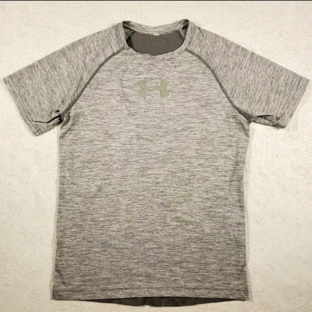 Mens Size S Under Armour Running Short Sleeve Shirt Breathable Mesh Heather Gray